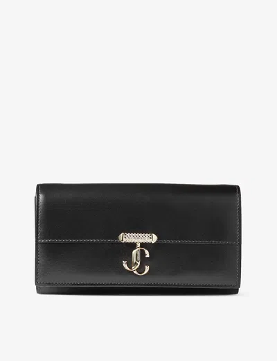 Jimmy Choo Womens Black/light Gold Avenue Logo-plaque Leather Wallet-on-chain