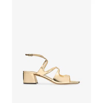 Jimmy Choo Womens Gold Azilia 45 Metallic-leather Heeled Sandals Eur 38/5 Uk