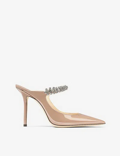 Jimmy Choo Womens Ballet Pink Bing 100 Crystal-embellished Patent-leather Heeled Mules