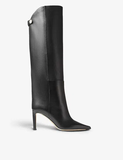 JIMMY CHOO WOMENS BLACK ALIZZE POINTED-TOE LEATHER KNEE-HIGH BOOTS EUR 37.5 / 4.5 UK