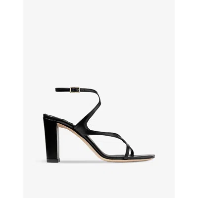 JIMMY CHOO WOMENS BLACK AZIE 85 LEATHER HEELED SANDALS EUR 37.5 / 4.5 UK