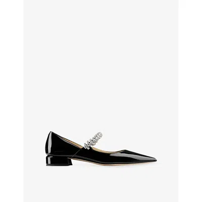 Jimmy Choo Womens Black Bing 25 Crystal-embellished Patent-leather Flats Eur 41.5 / 8.5 Uk