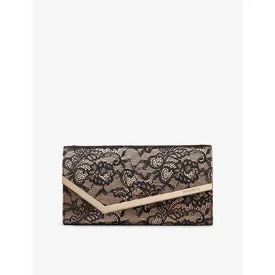 JIMMY CHOO WOMENS BLACK/BALLET PINK/LI EMMIE LACE CLUTCH BAG