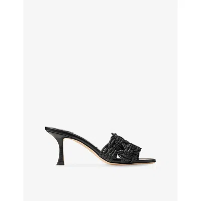 Jimmy Choo Womens Black/black Chara 70 Crochet Raffia Heeled Mules Eur 39 / 6 Uk