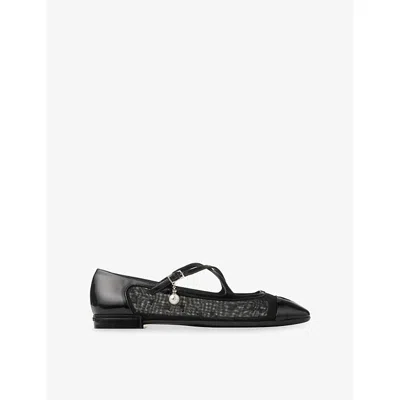 Jimmy Choo Womens Black/black Eleri Crossover-strap Patent-leather And Mesh Ballet Flats Eur 36 / 3 Uk