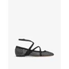 Jimmy Choo Astoria Crystal Mesh Caged Ballerina Flats In Black/crystal