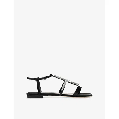 JIMMY CHOO WOMENS BLACK/CRYSTAL GWYN CRYSTAL-EMBELLISHED FLAT SATIN SANDALS EUR 39 / 6 UK
