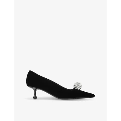 JIMMY CHOO WOMENS BLACK/CRYSTAL ORB PUMP 50 CRYSTAL-EMBELLISHED VELVET HEELED COURTS EUR 40 / 7 UK