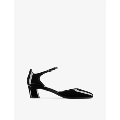 Jimmy Choo Womens Pixie 45 Patent-leather Block Heels Black/crystal Eur 37.5 / 4.5 Uk