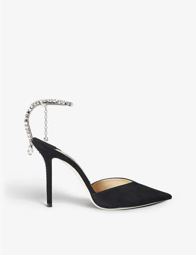 JIMMY CHOO WOMENS SAEDA HEELED SUEDE COURTS BLACK/CRYSTAL EUR 36 / 3 UK,43620429