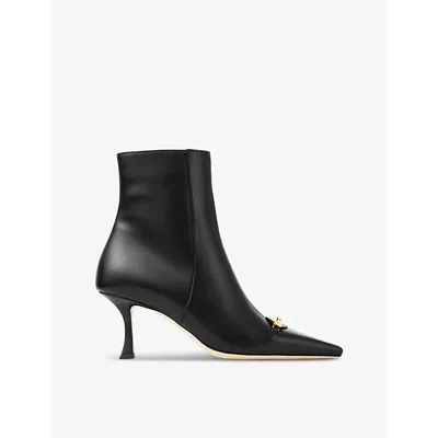 JIMMY CHOO WOMENS BLACK/GOLD RYKER DIAMOND-HARDWARE LEATHER HEELED ANKLE BOOTS EUR 37 / 4 UK