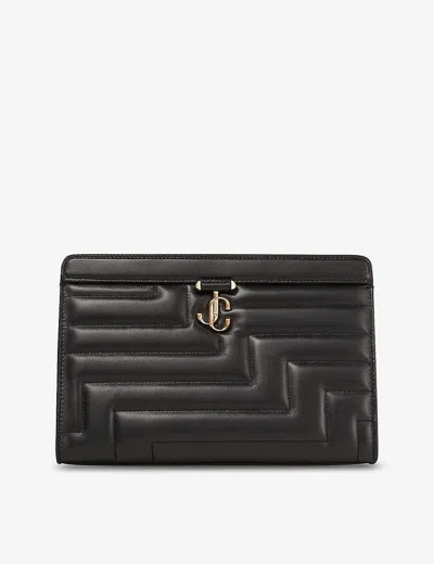 Jimmy Choo Womens  Avenue Quilted Leather Pouch In Black/light Gold