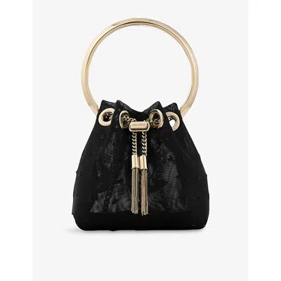 Jimmy Choo Womens Black/light Gold Micro Bon Bon Polka Dot Heart Mesh Mini Bag
