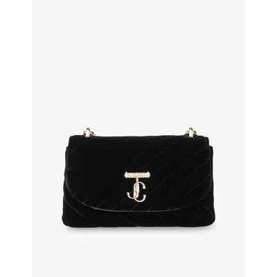 Jimmy Choo Womens Curve Quilted Velvet Small Crossbody Bag Black/shiny Gold In Multi