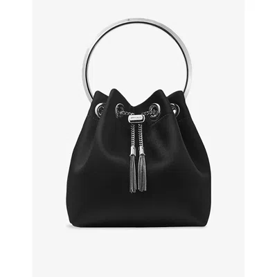 JIMMY CHOO WOMENS BLACK/SILVER BON BON SATIN TOP-HANDLE BAG