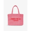 Jimmy Choo Beach Mini Raffia Tote Bag In Candy Pink/paprika