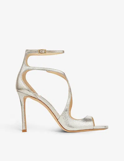 JIMMY CHOO WOMENS CHAMPAGNE AZIA STRAPPY 95 GLITTER-EFFECT LEATHER HEELED SANDALS EUR 35.5/2.5 UK,66022672