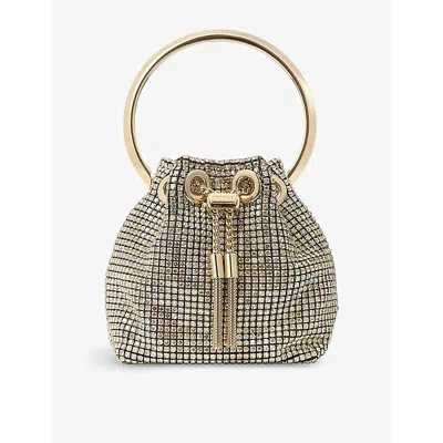 Jimmy Choo Womens  Bon Bon Micro Crystal-embellished Mesh Top-handle Bag In Champagne/light Gold
