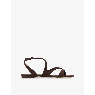 JIMMY CHOO WOMENS CHOCOLATE AYLA SUEDE FLAT SANDALS EUR 37.5 / 4.5 UK