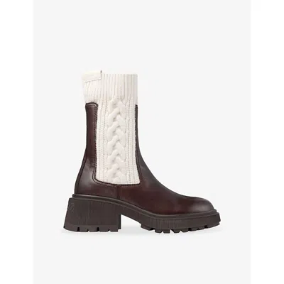 JIMMY CHOO WOMENS CHOCOLATE/LATTE TAMIA KNITTED AND LEATHER ANKLE BOOTS EUR 37.5 / 4.5 UK