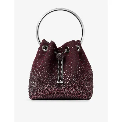 Jimmy Choo Womens Deep Merlot/dark Sil Bon Bon Crystal-embellished Satin Bag In White