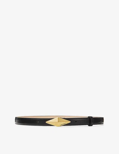 JIMMY CHOO WOMENS BLACK/GOLD DIAMOND LOGO-ENGRAVED LEATHER BELT