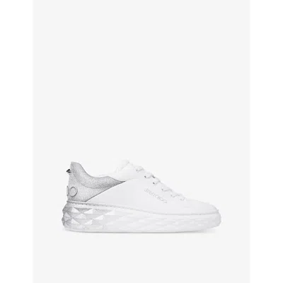 JIMMY CHOO WOMENS X WHITE/SILVER DIAMOND MAXI BRAND-EMBOSSED LEATHER LOW-TOP TRAINERS EUR 38/5 UK