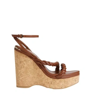 Jimmy Choo Diosa 130 Twisted Leather Wedge Sandals In Brown