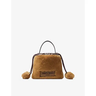 Jimmy Choo Womens Drawstring Faux-shearling Tote Bag Teddy/chocolat In Teddy/chocolate