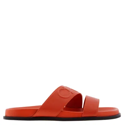 Jimmy Choo Womens Embossed Logo Leather Slide In Orange