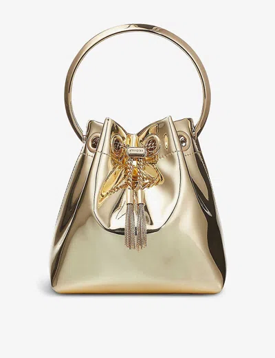 JIMMY CHOO WOMENS GOLD BON BON METALLIC-WOVEN TOP-HANDLE BAG,62347878