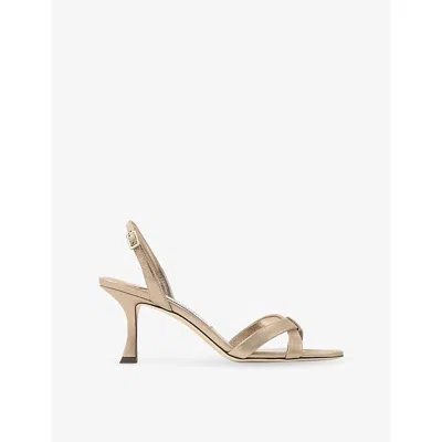 Jimmy Choo Womens Gold Elsy 70 Metallic-suede Heeled Sandals Eur 39 / 6 Uk