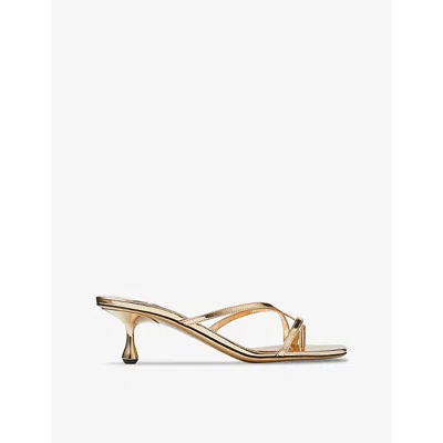 Jimmy Choo Etana 50 Leather Heeled Mules In Gold