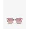 Jimmy Choo Pearly Rimless Metal Butterfly Sunglasses In Gold