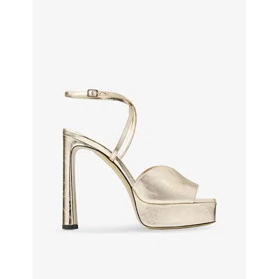Jimmy Choo Womens Gold Karli Platform 125 Metallic Leather Sandals Eur 37 / 4 Uk