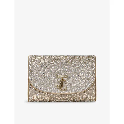 Jimmy Choo Womens Gold/crystal/shiny Curve Rhinestone-embellished Suede Clutch Bag