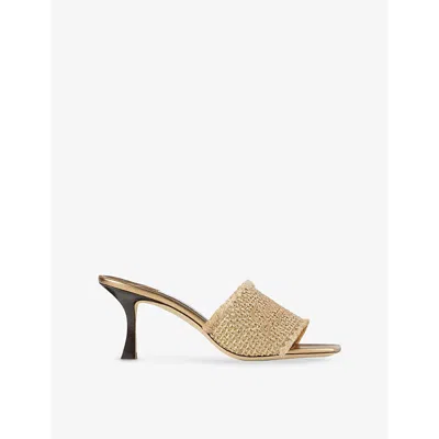 JIMMY CHOO WOMENS GOLD/DARK CAPPUCCINO ALEXIA 70 RAFFIA WOVEN HEELED MULES EUR 41 / 8 UK