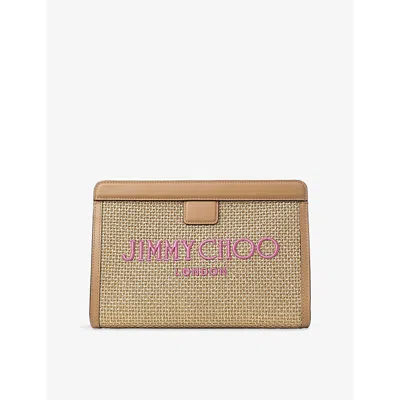 Jimmy Choo Womens  Avenue Metallic Raffia Pouch In Gold/fuchsia/lightgd