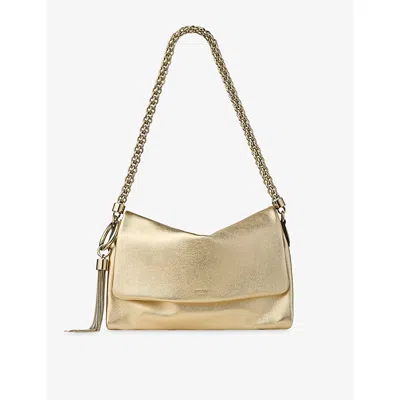 Jimmy Choo Metallic Leather Callie Flap Shoulder Bag In Burgundy