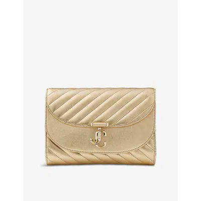 Jimmy Choo Womens  Avenue Curve Metallic-leather Clutch Bag In Gold