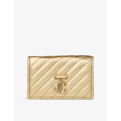 JIMMY CHOO WOMENS GOLD/SHINY GOLD CURVE NELLO QUILTED LEATHER CARDHOLDER