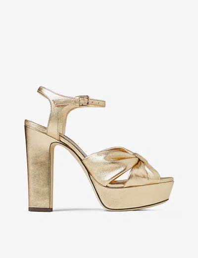 Jimmy Choo Gold Leather Heloise 100 Metallic Sandals