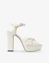 Jimmy Choo Heloise 120 Bow-embellished Lizard-effect Leather Platform Sandals In Latte