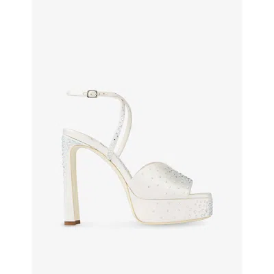 JIMMY CHOO WOMENS IVORY/CRYSTAL KARLI 125 CRYSTAL-EMBELLISHED SATIN PLATFORM HEELED SANDALS EUR 40 / 7 UK