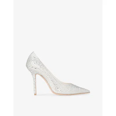 JIMMY CHOO WOMENS IVORY/CRYSTAL LOVE 100 SATIN PUMPS EUR 38/5 UK