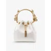 Jimmy Choo Bon Bon Floral Crystal Embellished Drawstring Top Handle Pouch In Ivory/gold