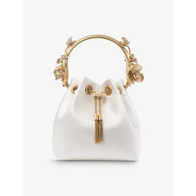 JIMMY CHOO WOMENS IVORY/GOLD BON BON FLOWER-EMBELLISHED SATIN CROSS-BODY BAG