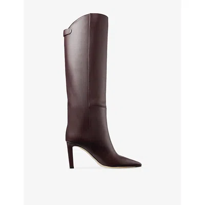 Jimmy Choo Alizze 85 Leather Knee Boots In Burgundy