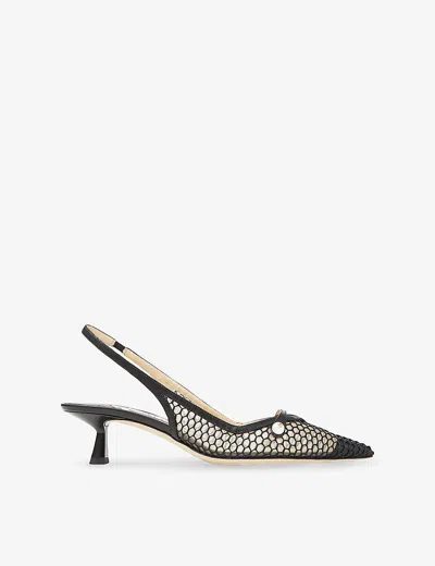 Jimmy Choo Black Mesh And Leather Fetto Slingback Pumps