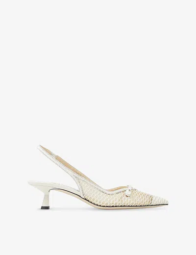 JIMMY CHOO WOMENS JIMMY CHOO AMITA 45 MESH AND LEATHER SLINGBACK PUMPS,56990677